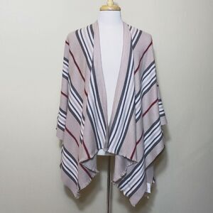 V. FRAAS Shawl Wrap Oatmeal Striped Shawl Wrap Poncho Cozy Soft Neutrals Classy